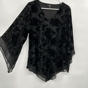 Womens Whimsigoth Burnout Velvet Floral Tunic Top Sz 1X Romantic Witchy 90s Y2K